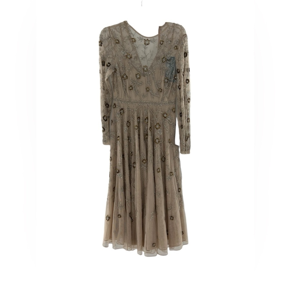 NWT Mac Duggal Beaded Illusion High Neck Long Sleeve A Line Gown 6 - Picture 6 of 11